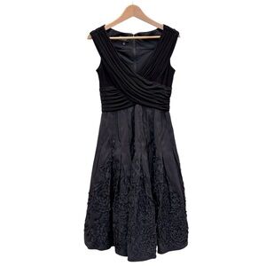 Dress Barn Pleated Ribbon Embroidered Jersey Taffeta Cocktail Dress Black Size 8